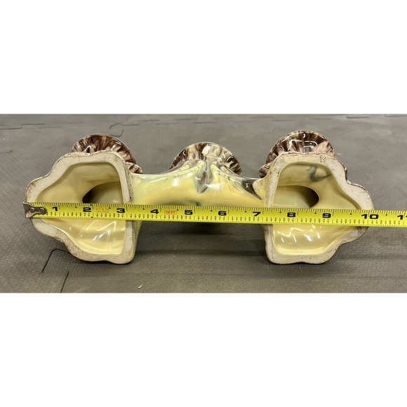 Vintage Germany Pottery Triple Candle Holder Jasba Keramik Orange Brown Glazed - Picture 8 of 9